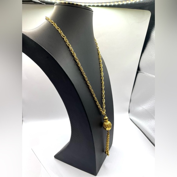 Necklace Chic Gold Tone Filigree Sphere Tassel Necklace Vintage - Picture 4 of 12